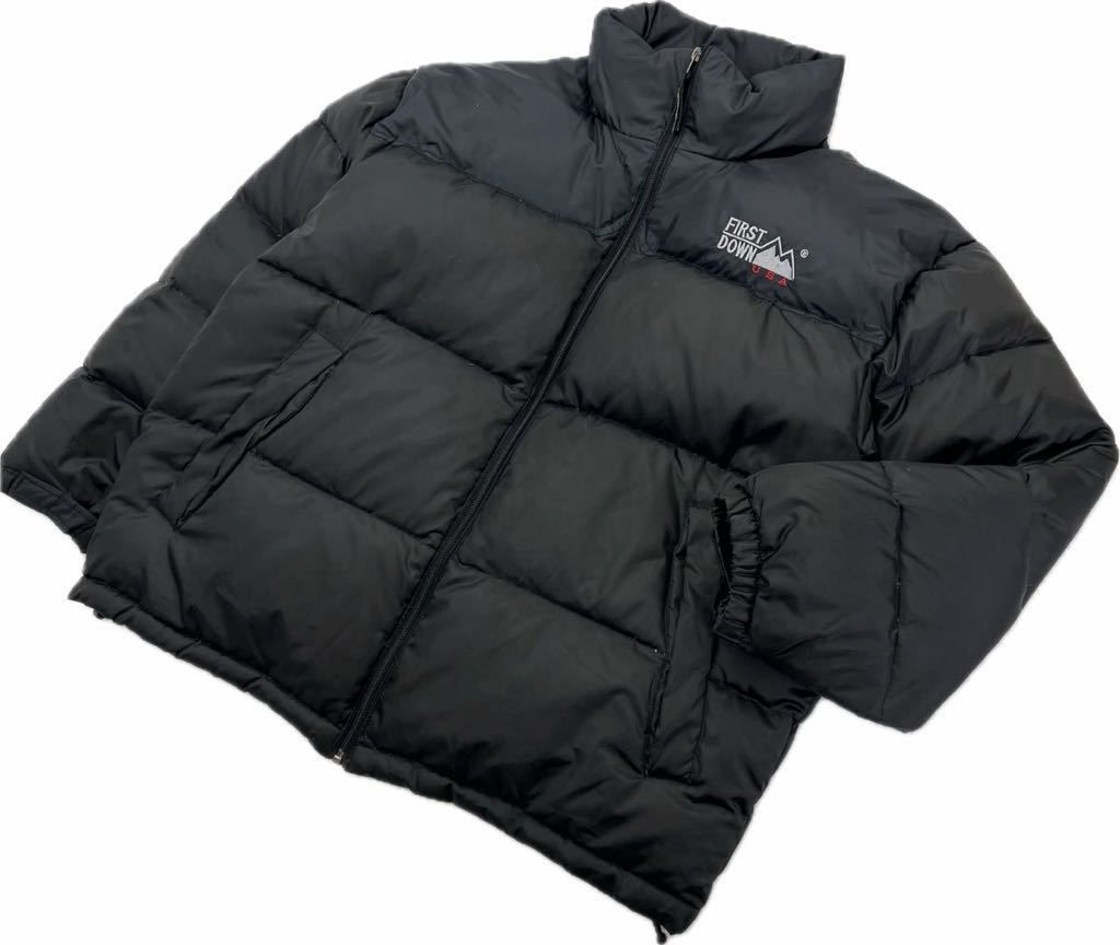 Rakuten - 【中古】FIRST DOWN ☆ 厚手 ボリューム◎ ダウンジャケット L ブラック ダークグレー アウトドア ストリート アメカジ ファーストダウン■BK136
