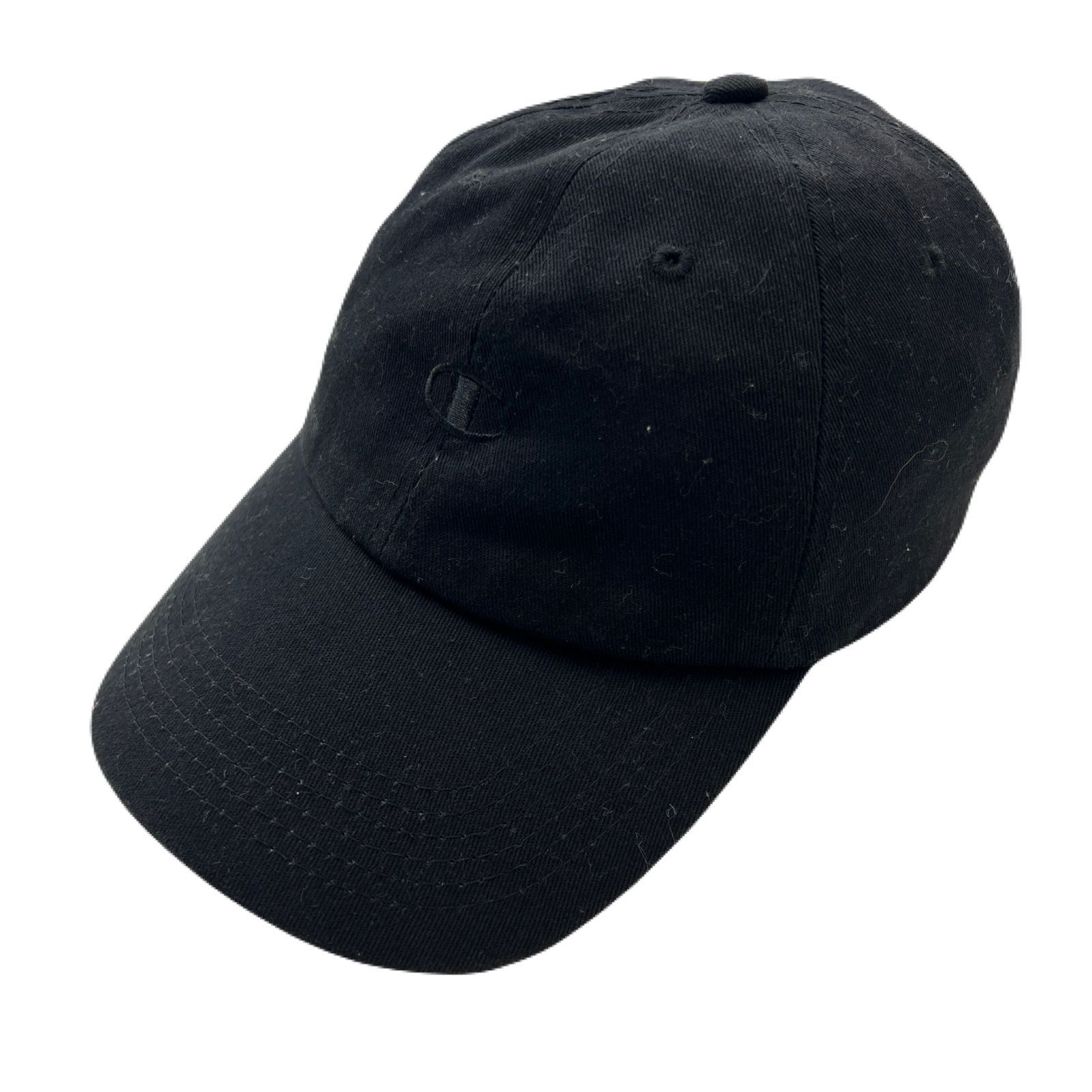 【中古】 チャンピオン CHAMPION ブラック コットンキャップ フロント 黒刺繍ロゴ 浅めの着用感 サイズ調整可能 帽子 ●FMC78