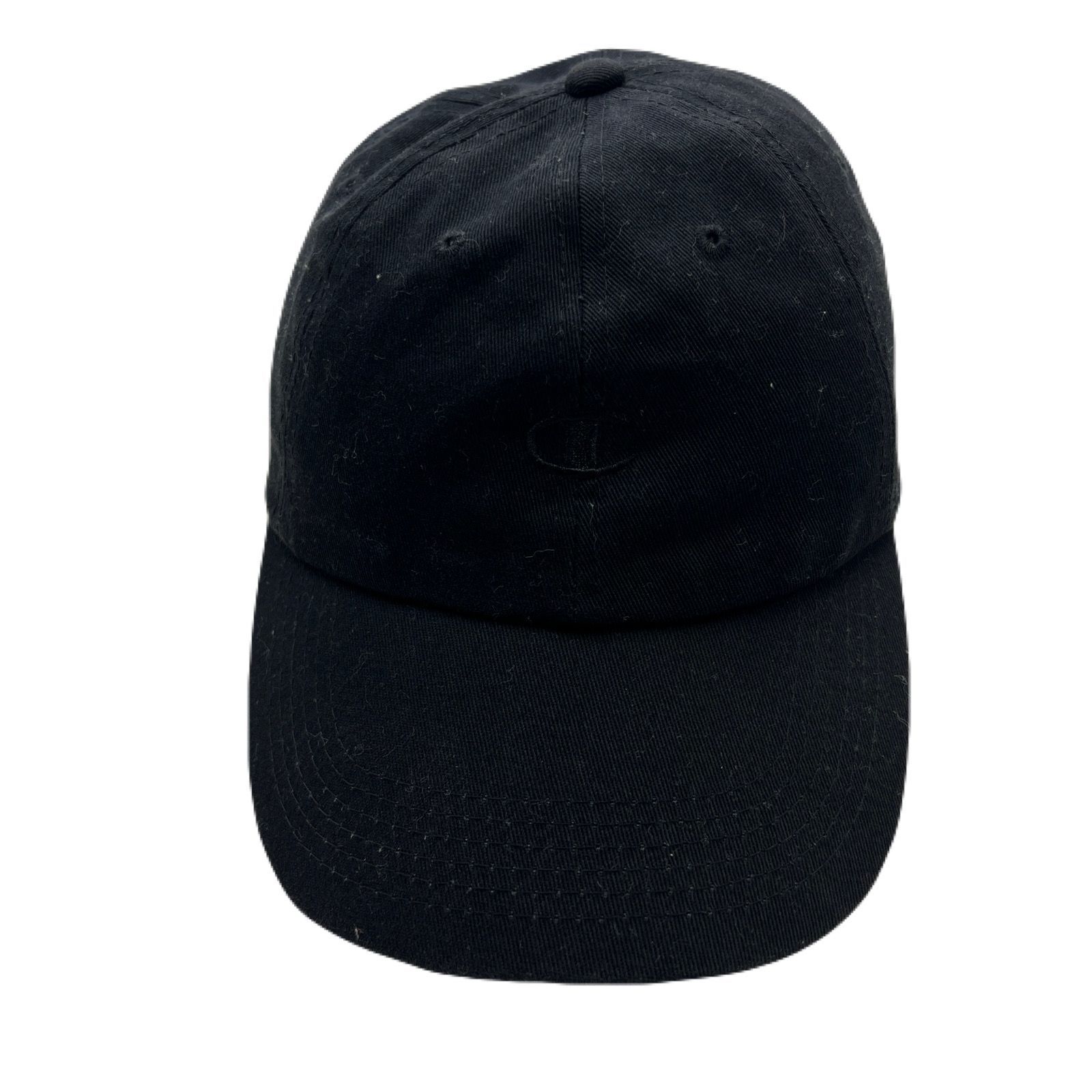 【中古】 チャンピオン CHAMPION ブラック コットンキャップ フロント 黒刺繍ロゴ 浅めの着用感 サイズ調整可能 帽子 ●FMC78