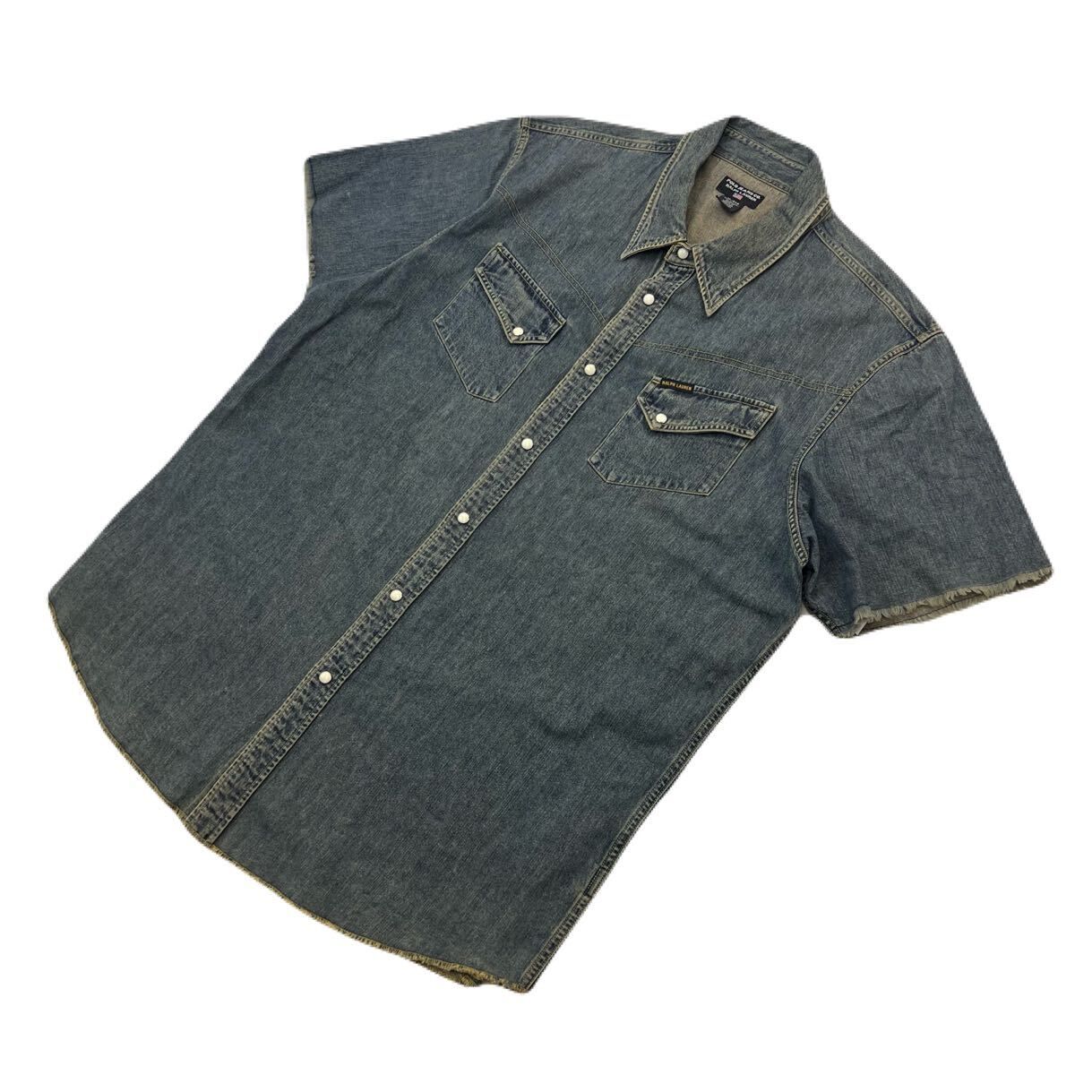 Rakuten - 【中古】POLO JEANS RALPH LAUREN ☆ ポロジーンズ 半袖 ウエスタン デニムシャツ メンズ XL 春夏 秋 アメカジ バイカー ストリート 古着■AC370