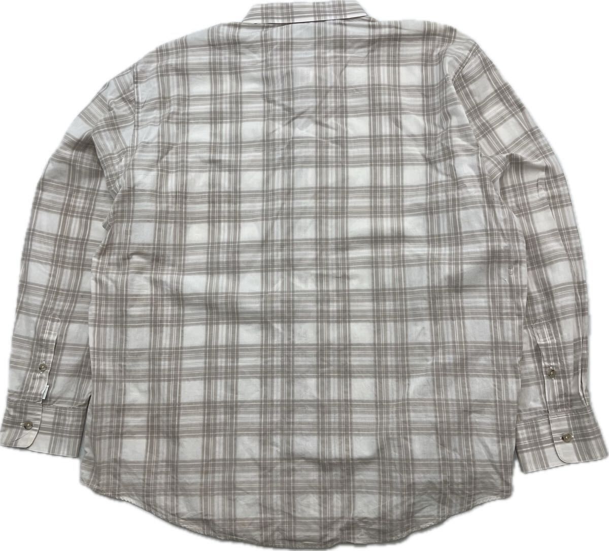 【中古】Papas ☆ パパス チェック シャツ 長袖 グレー ベージュ 52 LL メンズ 大きめ 春夏 通年 リラックス アメカジ 大人カジュアル 古着■AE337