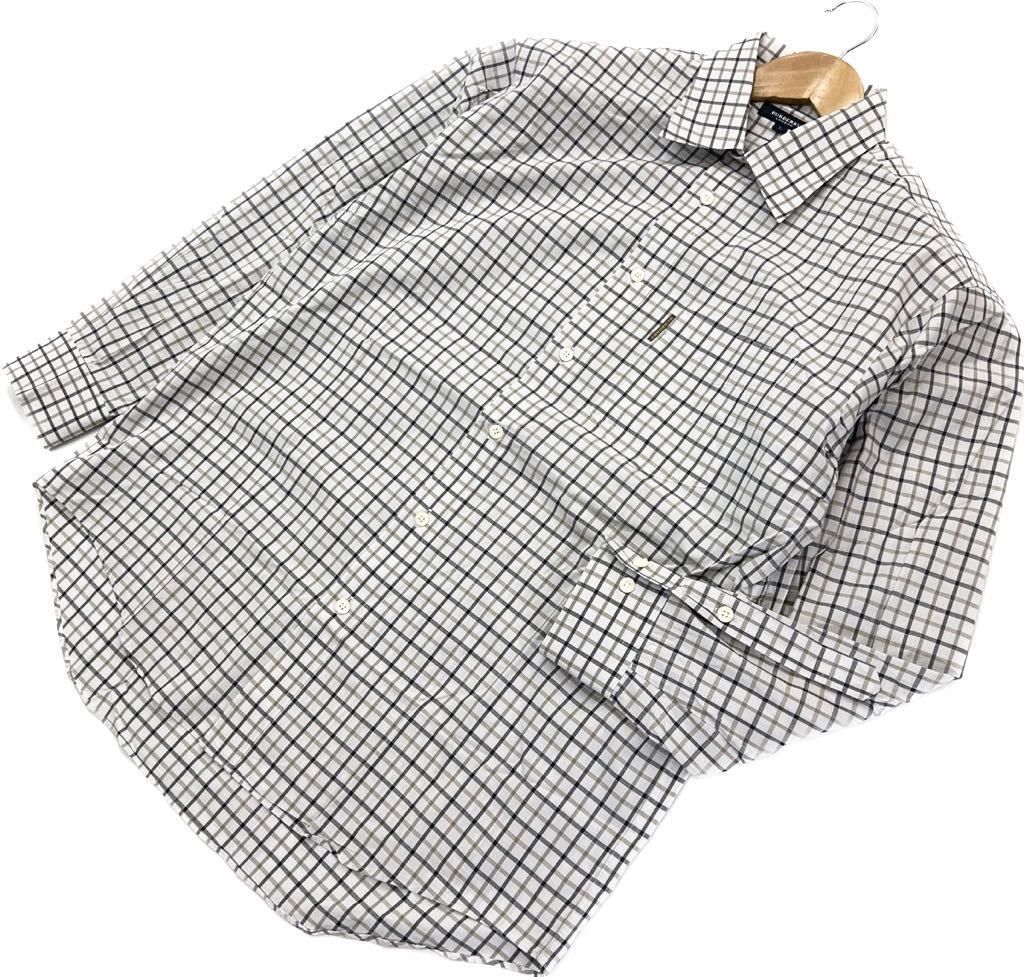 【中古】日本製 ☆ バーバリー ☆ BURBERRY LONDON ビシッと決まる◎ 長袖 シャツ 格子 チェック ベージュ ホワイト ブラック L 三陽商会■S917