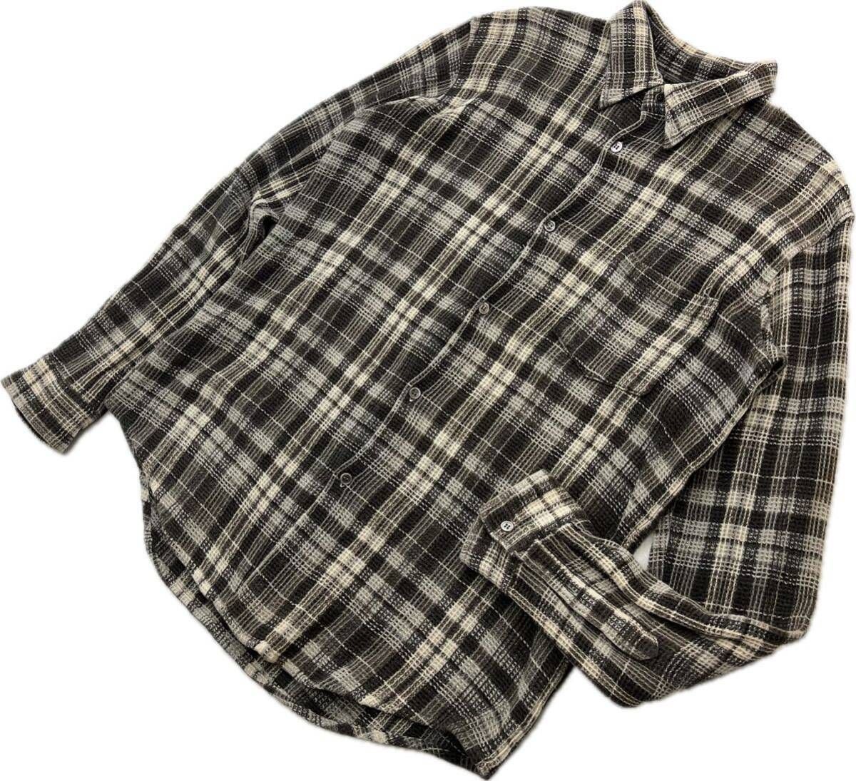乐天商城 - 【中古】GAIJIN MADE ☆ ガイジンメイド チェック 風合い コットン シャツ 長袖 グレー系 メンズ M 秋冬 アメカジ ストリート グランジ 古着■AE336