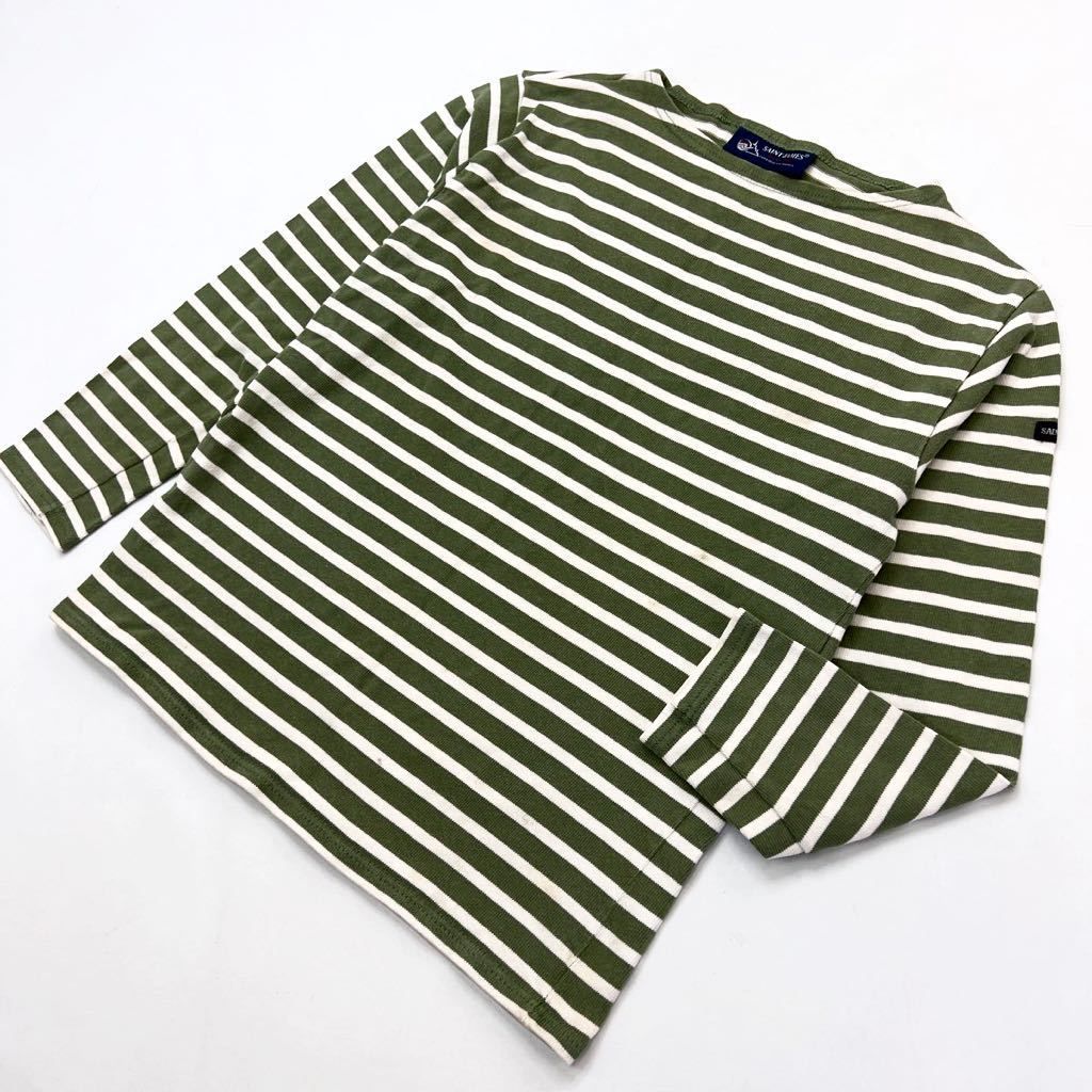 乐天商城 - 【中古】SAINT JAMES ☆ 渋い大人カラー◎ バスクシャツ 長袖 Tシャツ ボーダー XS グリーン ホワイト マリン アメカジ セントジェームス■AK251