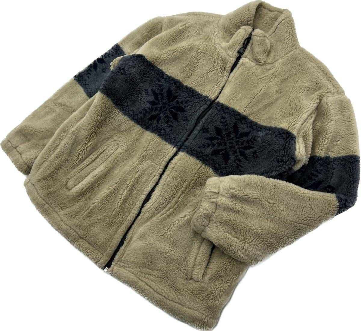乐天商城 - 【中古】Stone Free ☆ 秋冬 厚手 フリースジャケット ベージュ ネイビー L アウトドア アメカジ ストリート 秋冬 古着 ストーンフリー■BF241
