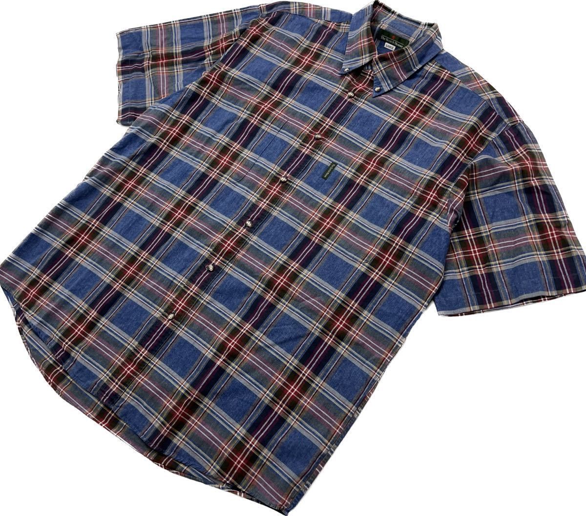 Rakuten - 【中古】THE SCOTCH HOUSE ☆ オシャレな紳士◎ 半袖 チェック シャツ ネイビー レッド オリーブ L 春夏 アメカジ 三陽商会 スコッチハウス■BG184