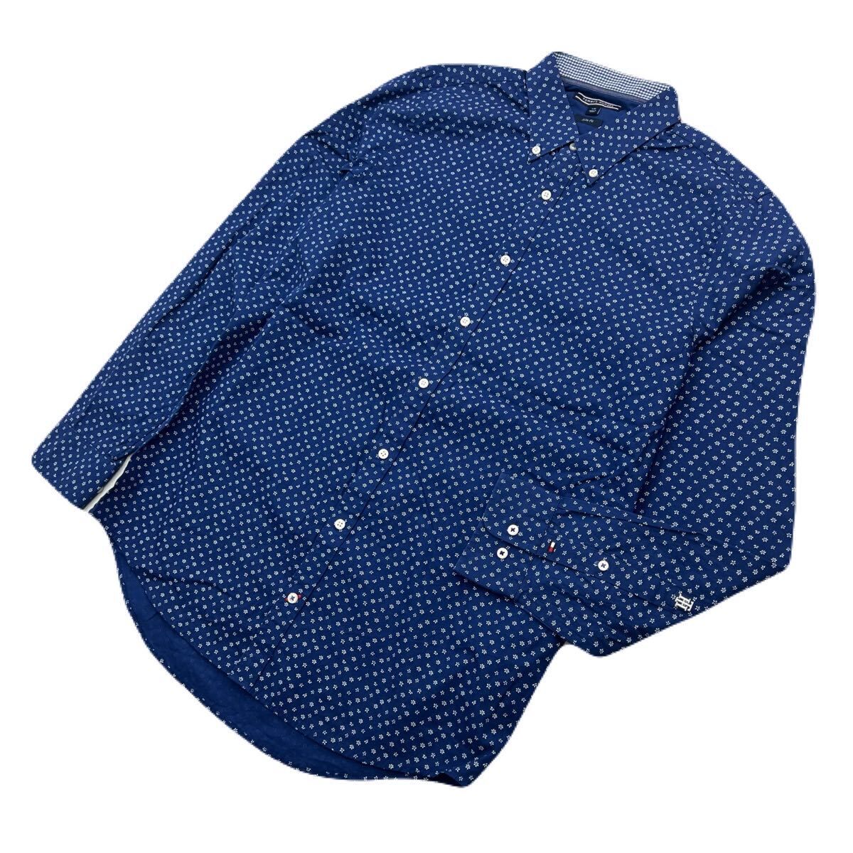 Rakuten - 【中古】TOMMY HILFIGER トミーヒルフィガー 長袖 フラワー 花柄 ボタンダウン シャツ ブルー メンズ L 春夏 アメカジ 大人カジュアル ■S4205