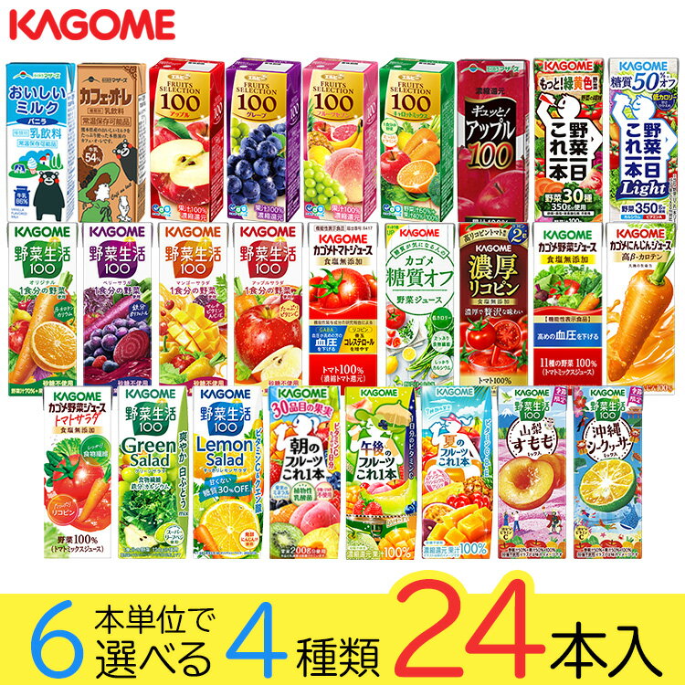 野菜ジュース 野菜生活 カゴメ エルビー果汁100％ジュース24本 26種類から4種類も選べる福袋♪(4種類×6本) 父の日ギフト