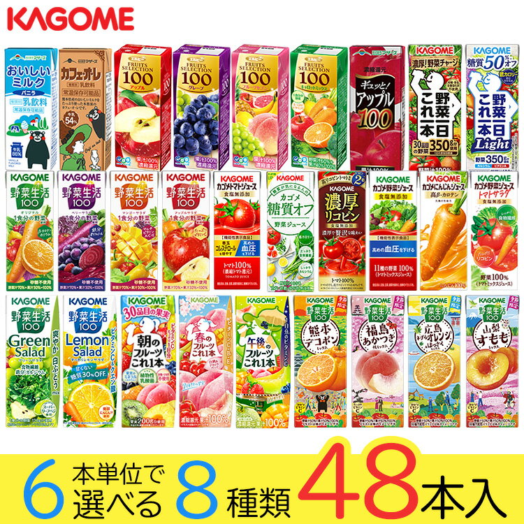 野菜ジュース 野菜生活 カゴメ エルビー果汁100％ジュース48本 28種類から8種類も選べる福袋♪(8種類×6本) 母の日ギフト
