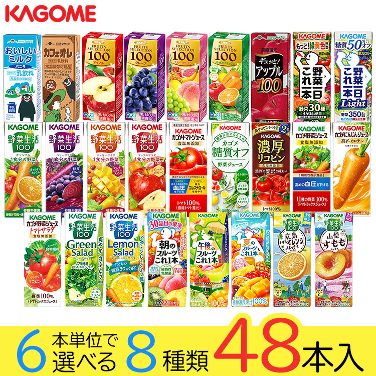 野菜ジュース 野菜生活 カゴメ エルビー果汁100％ジュース48本 26種類から8種類も選べる福袋♪(8種類×6本) 父の日ギフト