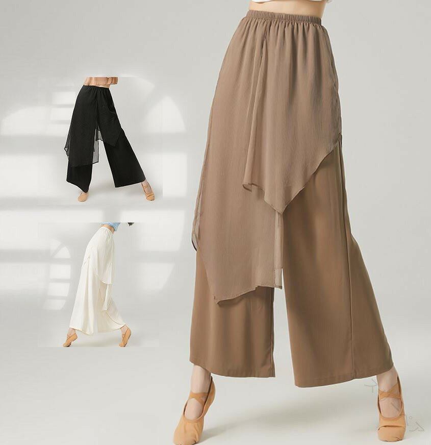 パンツスカート レディースダンスパンツ シフォン素材 ダンスウェア ワイドパンツ ズボン ダンス衣装 ..