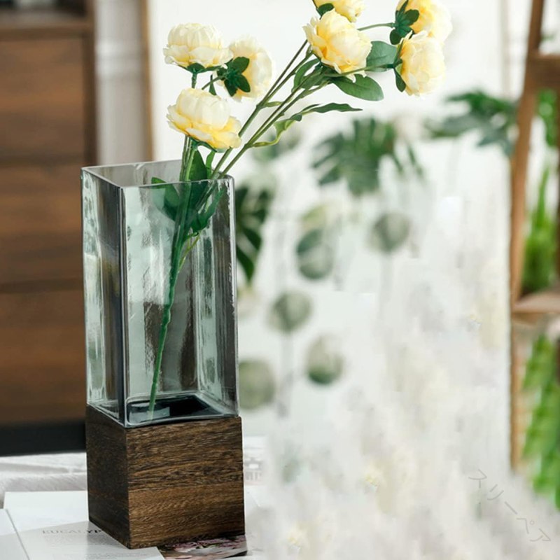 花瓶 ガラス 8x20.5cm 花器 ガラスボトル モダン おしゃれ 方形 ドライフラワー インテリア 水耕栽培 ..