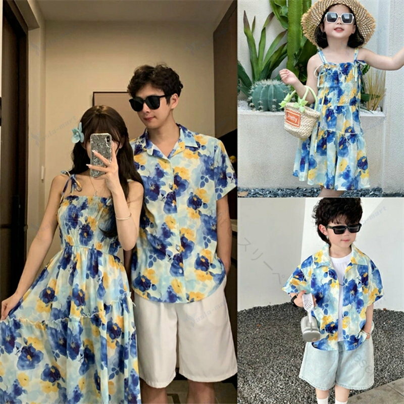 親子コーデ 親子ペア アロハシャツ 親子 ペアルック 花柄シャツ 花柄ワンピース 家族お揃い ママ パパ ..