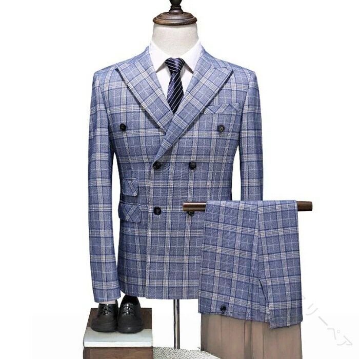 メンズ 上質 スーツ ビジネススーツ フォーマル ダブルスーツ 上下洗えるスーツ 上下3点セットアップ ..