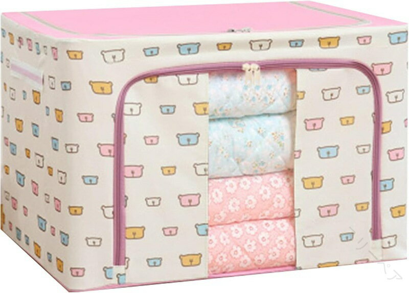 収納ケース 47L 大容量 収納ボックス 綿麻＋不織布 透明窓 折り畳み 取っ手付き 蓋付き 整理ボックス ..