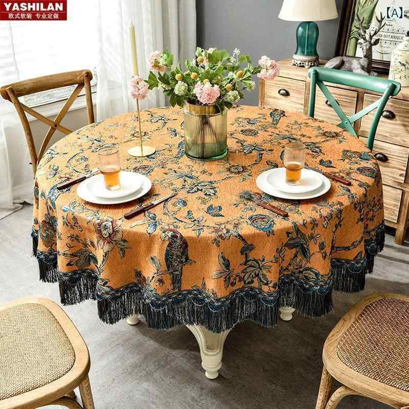 テーブルクロス 円形 布 オウム柄 ヨーロッパ風 ラウンドタイプ アンティーク クラシック調 ダマスク花..