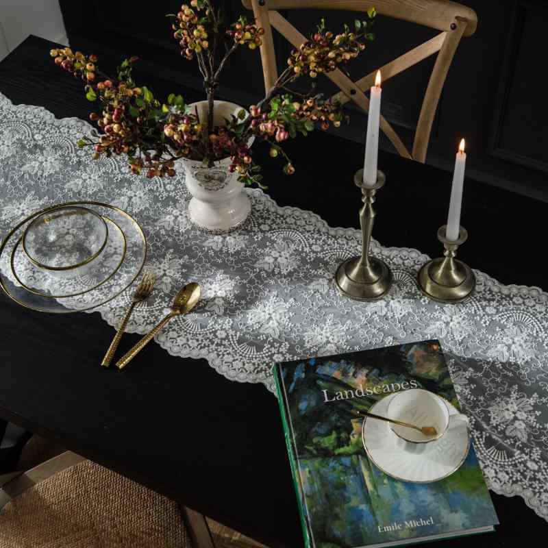 テーブルランナー 北欧風 レース 刺繍 モダン プリンセス ロマンチック ダイニング 食卓 ティーテーブ..