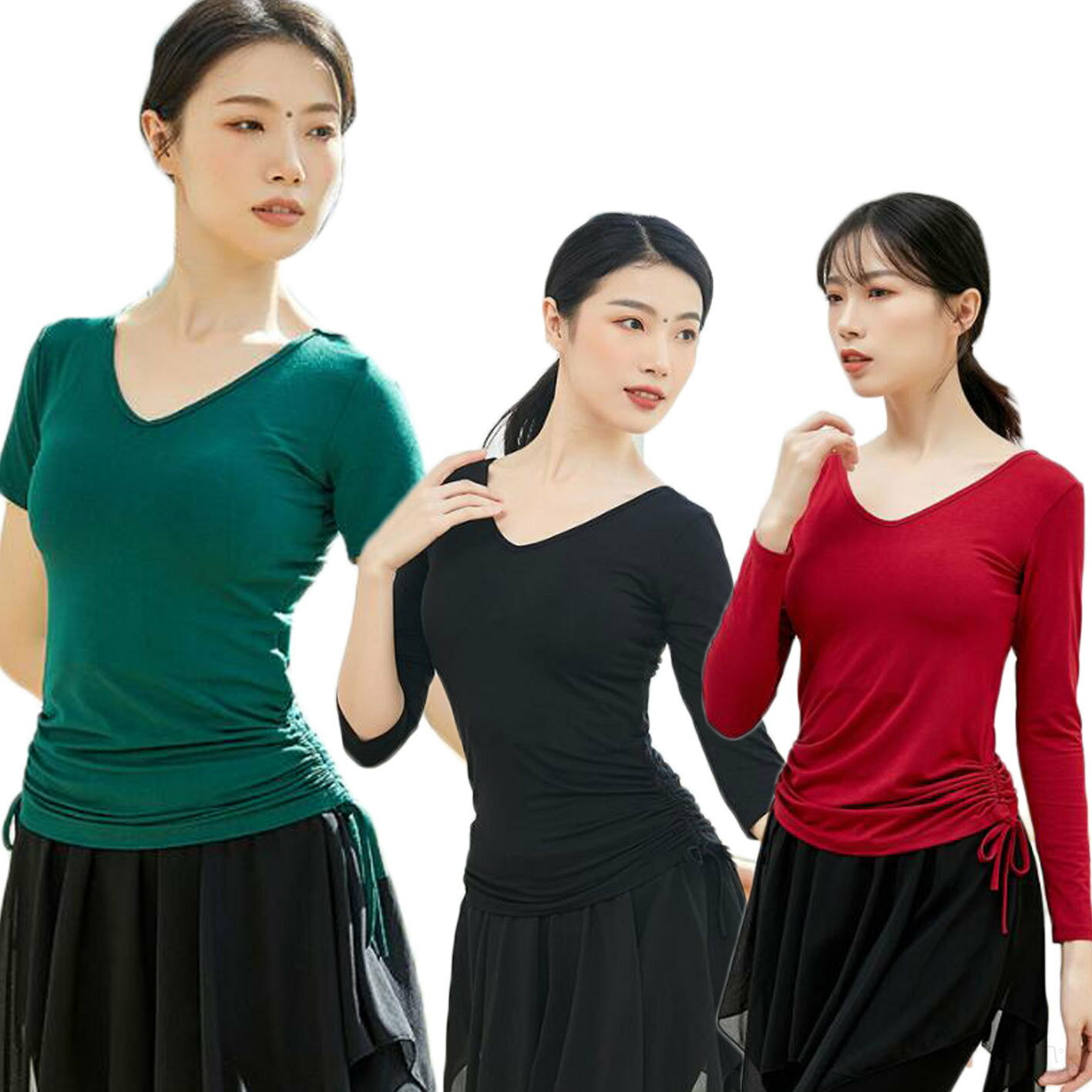 ダンスTシャツ レディースTシャツ Vネック モダール生地 半袖 七分袖 長袖 ダンスウェア ストレッチ レ..