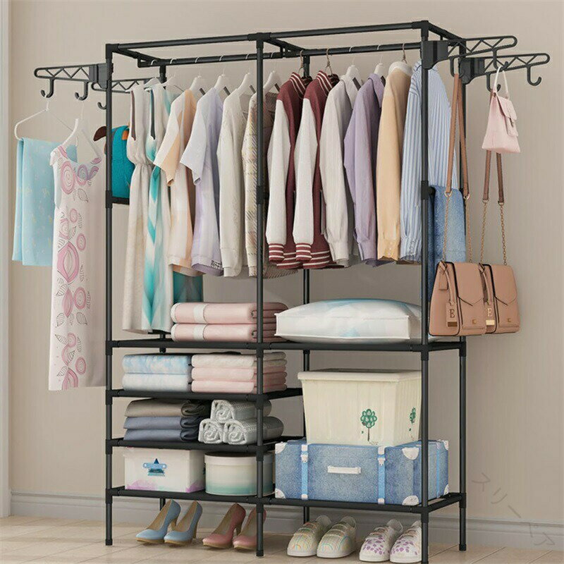 ハンガーラック 大容量 2列棚 おしゃれ 頑丈 ラック 洋服掛け 室内 衣類収納 耐荷重50kg 省スペース 組立簡単 衣類整理に最適な収納ラック