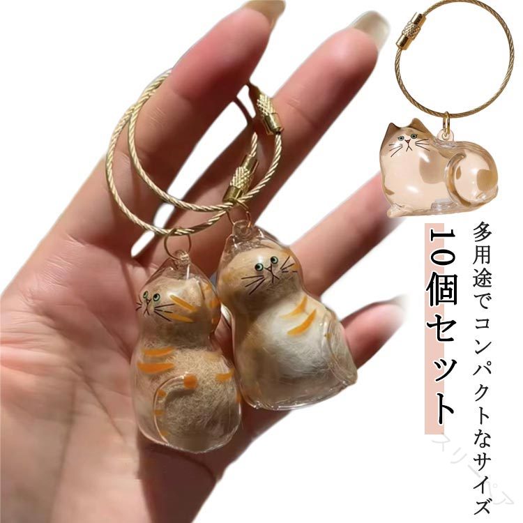 10個セット 遺毛キーホルダー 透明ケース付き ペット毛収納ボトル 猫毛 犬毛 メモリアルボトル ペット..