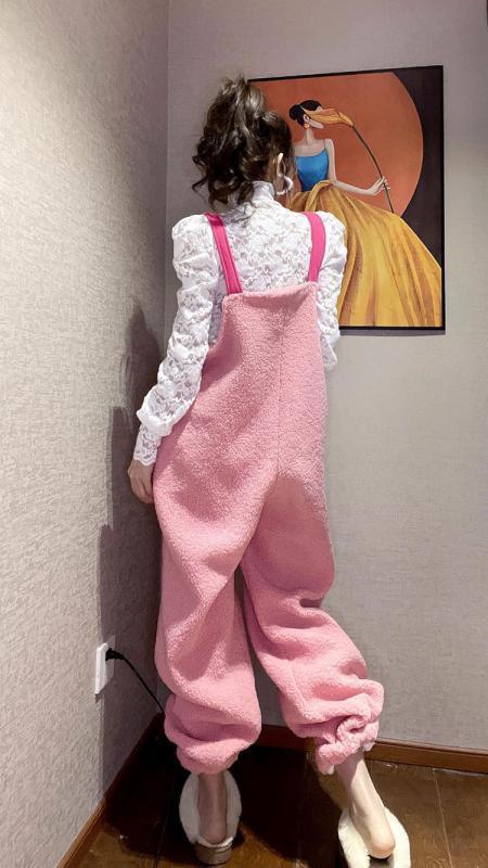 サロペット パンツ レディース 冬用 オーバーオール ロング丈 厚手素材 韓国風 カジュアル 大きめサイ..