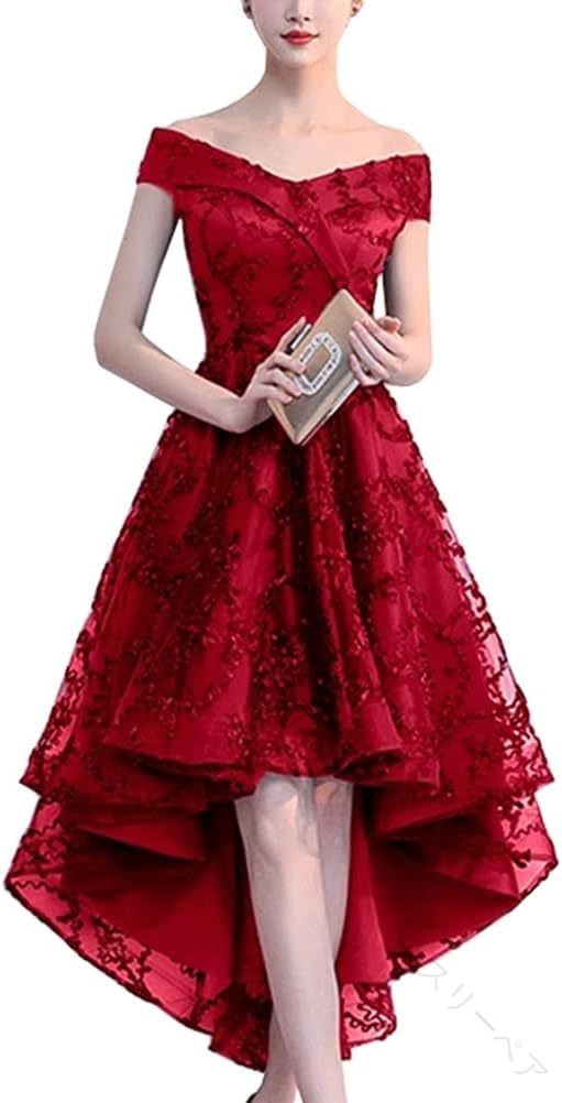 レディース イブニングドレス ワンピース 結婚式ドレス 披露宴ドレス ミドル丈 レースワンピース エレ..