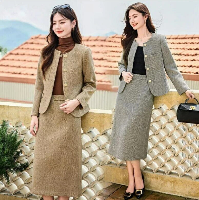 高級感 品質良い レディース ツイード スーツセット 上下セット ノーカラー ジャケット セットアップ ..