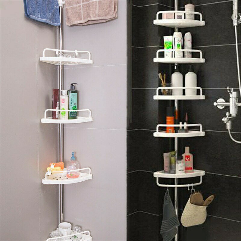 コーナーラック 突っ張り バスラック 4段 5段 浴室収納 シェルフ 棚板付き 工具不要 つっぱり棒 タオル..