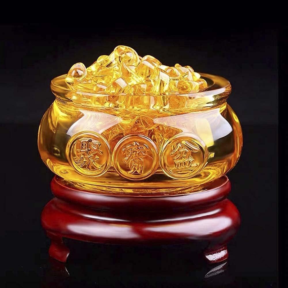 聚寶盆 元寶 黄水晶 シトリン 置物 縁起物 風水パワーストーン インテリア 金運祈願 開運 福運 商売繁..