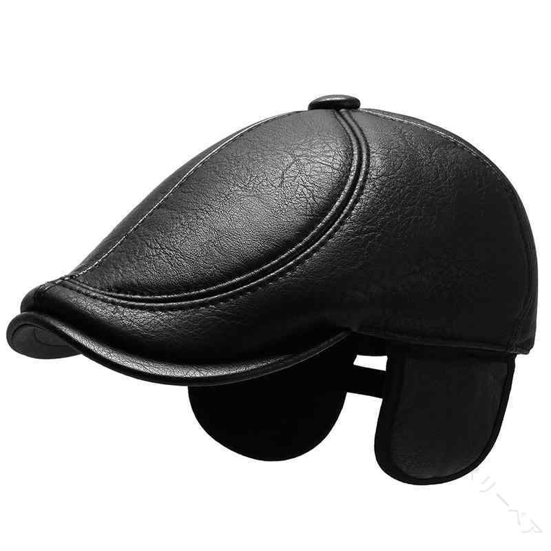 キャスケット メンズ 秋冬 画家風 ベレー帽風 レトロ ヴィンテージ PUレザー シンプル 裏ボア 裏起毛 ..