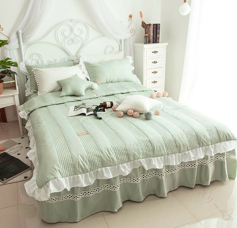 全6色 布団カバーセット グリーン フレア フリル 無地 寝具カバーセット 白 3点セット 4点セット コッ..