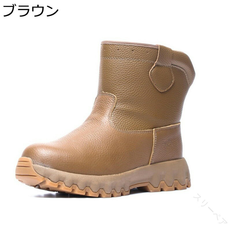 ムートンブーツ スノーブーツ 男女兼用 裏ボア ミドル丈 レザー 冬用 快適 防寒対策 スリッポン シンプル 防滑 綿靴 歩きやすい 撥水 厚底 ソフト 大きいサイズ スノーシューズ 通勤通学 登山 作業用靴 防寒性抜群で雪や雨の日も安心の防滑設計