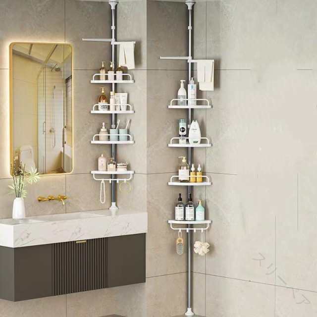 シャンプーラック ステンレス 錆びない 4段 突っ張り棚 バスラック おしゃれ お風呂収納 浴室ラック 石..