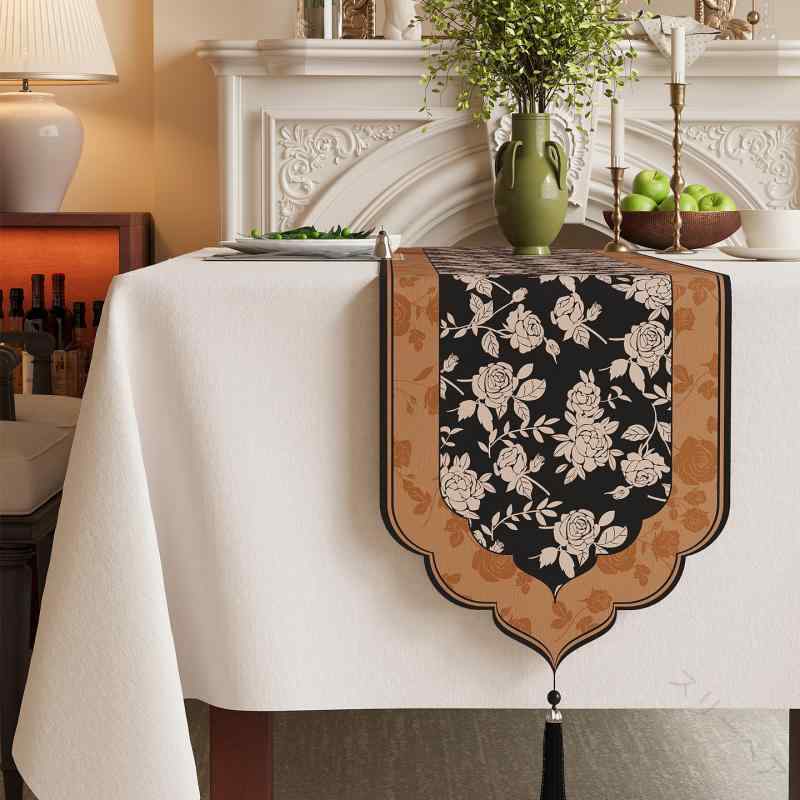 テーブルランナー ヴィンテージ風 アシンメトリーデザイン 上品な高級感 リネン 麻布製 撥水加工 長方..