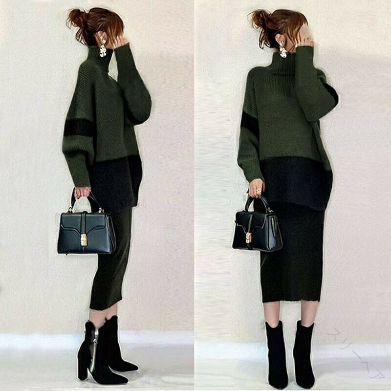 ニット セットアップ レディース 秋冬 長袖 ハイネック ニットトップス ニットタイトスカート おしゃれ..