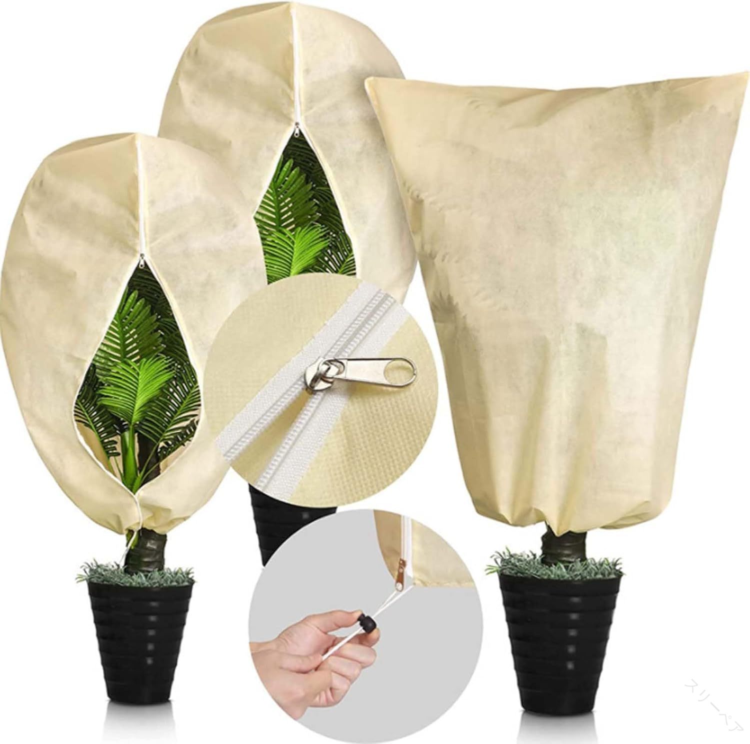 植物 保護カバー 2点セット 不織布 植物保温ネット 虫害対策 巾着式 プランターカバー 防寒カバー 透光..