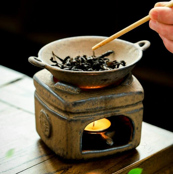 アジアン風 茶香炉一式3点セット 陶器製アロマ炉 アロマポット アロマキャンドルホルダー 加熱用茶こうろ 小皿 キャンドルトレイ付き 茶葉用 おしゃれインテリア...