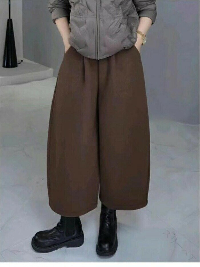 ワイドパンツ レディース 秋冬 バルーンパンツ 無地 秋冬 パンツ ウエストゴム 九分丈 ラシャ コクーン..