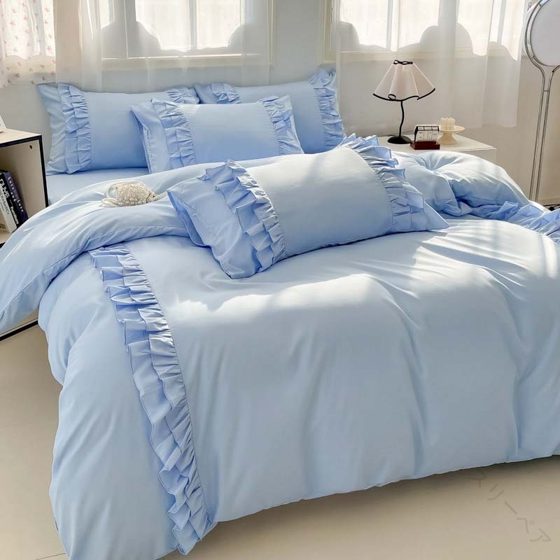 全8色 掛け布団カバーセット フリル付き シングル セミダブル ダブル 無地 かわいい 健康 安眠 サラサ..