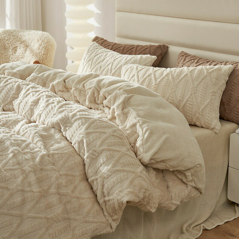 全4色 布団カバーセット ベージュ グリーン コーヒー色 冬用 無地 寝具カバーセット 4点セット セミダ..