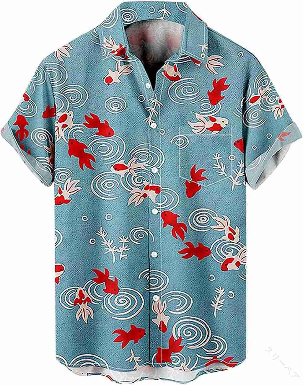 新登場 アロハシャツ 半袖シャツ 大きいサイズ メンズ ビーチシャツ 通気性快適 おしゃれ 金魚柄 花柄 和柄 祭り 花火 柔らかい素材 ゆったりシルエット 夏用カジュアルシャツ