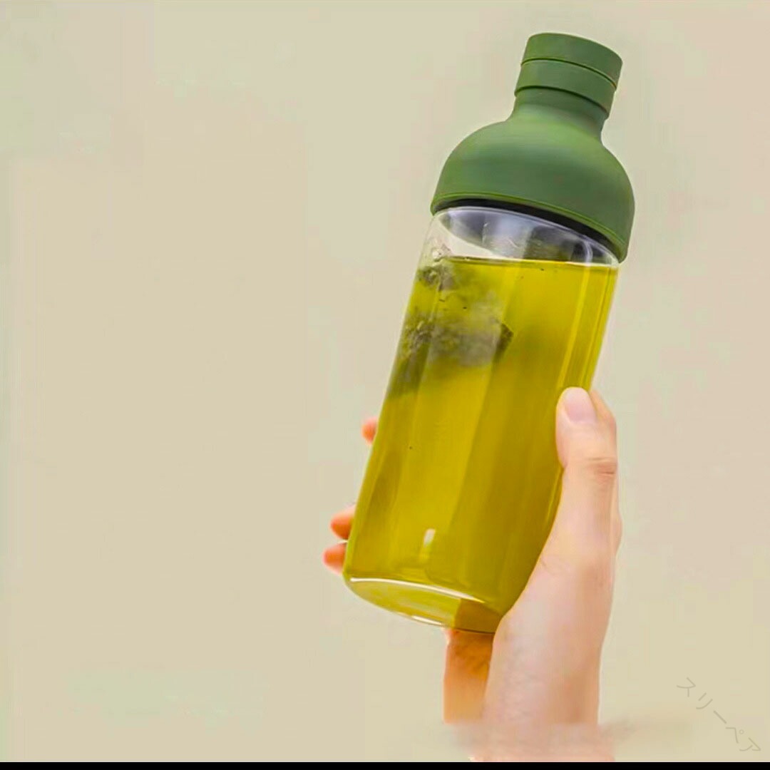 冷水筒 フィルターインボトル 水出し茶ボトル 横置き対応 450ml 耐熱ガラス製 コップ付き 茶こしフィル..