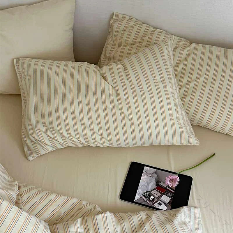 布団カバーセット ストライプ グリーン イエロー 掛ふとんカバー 寝具カバーセット 緑 ボックスシーツ ..