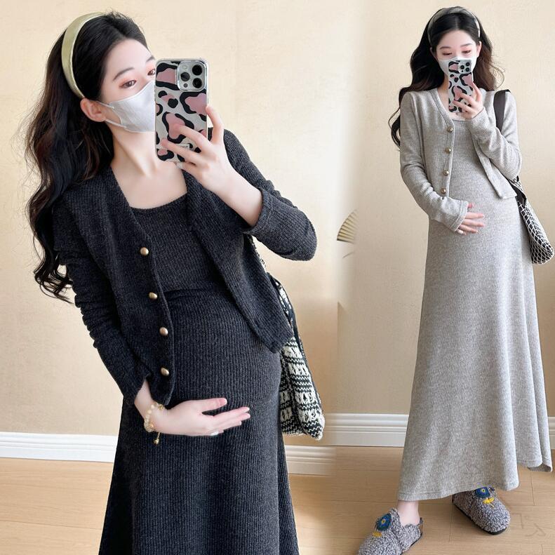 秋冬 きれいめ 大人 マタニティ 妊婦 ニット服 マタニティワンピース おしゃれ セットアップ 2点セット..