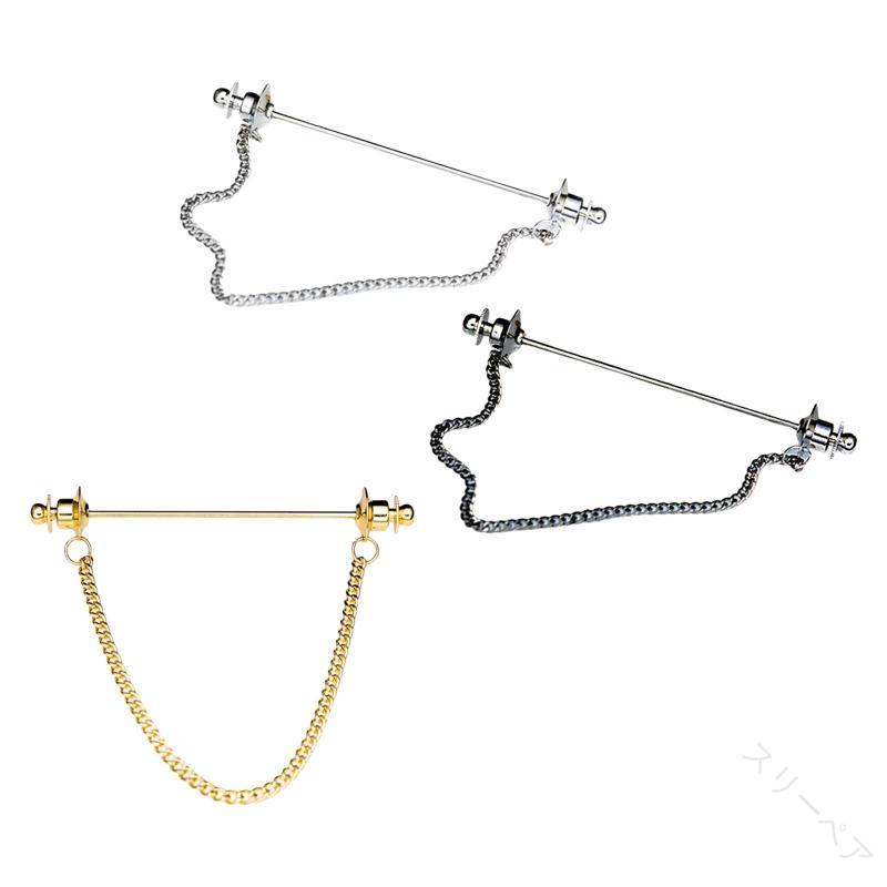 リンクチェーンブローチピンクラヴァットクラスプ7cmメンズシャツカラーバーピンおしゃれな装飾アイテ..