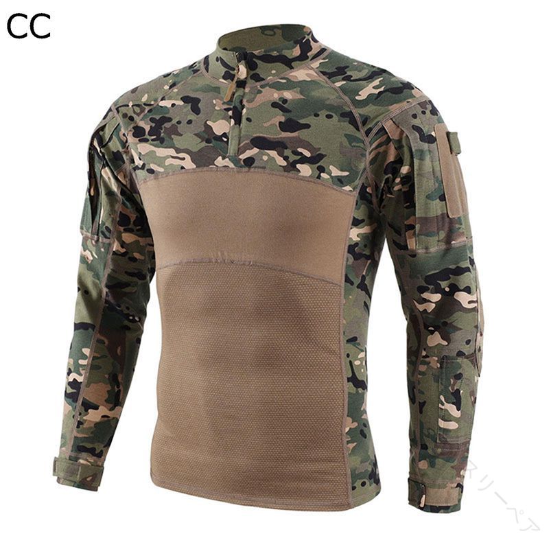 戦闘服 メンズ 長袖 tシャツ ミリタリーウェア サバゲー ハーフジップ ストレッチ 作業服 デジタル迷彩..