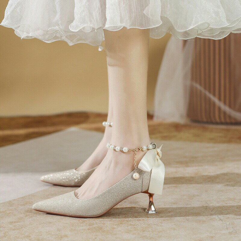 ウェディング ブライダルシューズ ジャパン シューズ 花嫁 ハイヒール スパンコール ストラップ キラキラ フランス式 結婚式 靴 レディース フォーマル パンプス 美脚 大きいサイズ 高品質で快適な履き心地の華やかパンプス