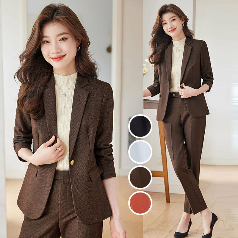 スーツ レディース パンツスーツ ブラウン オレンジ グレー ブラック 通勤 OL オフィススーツ フォーマ..