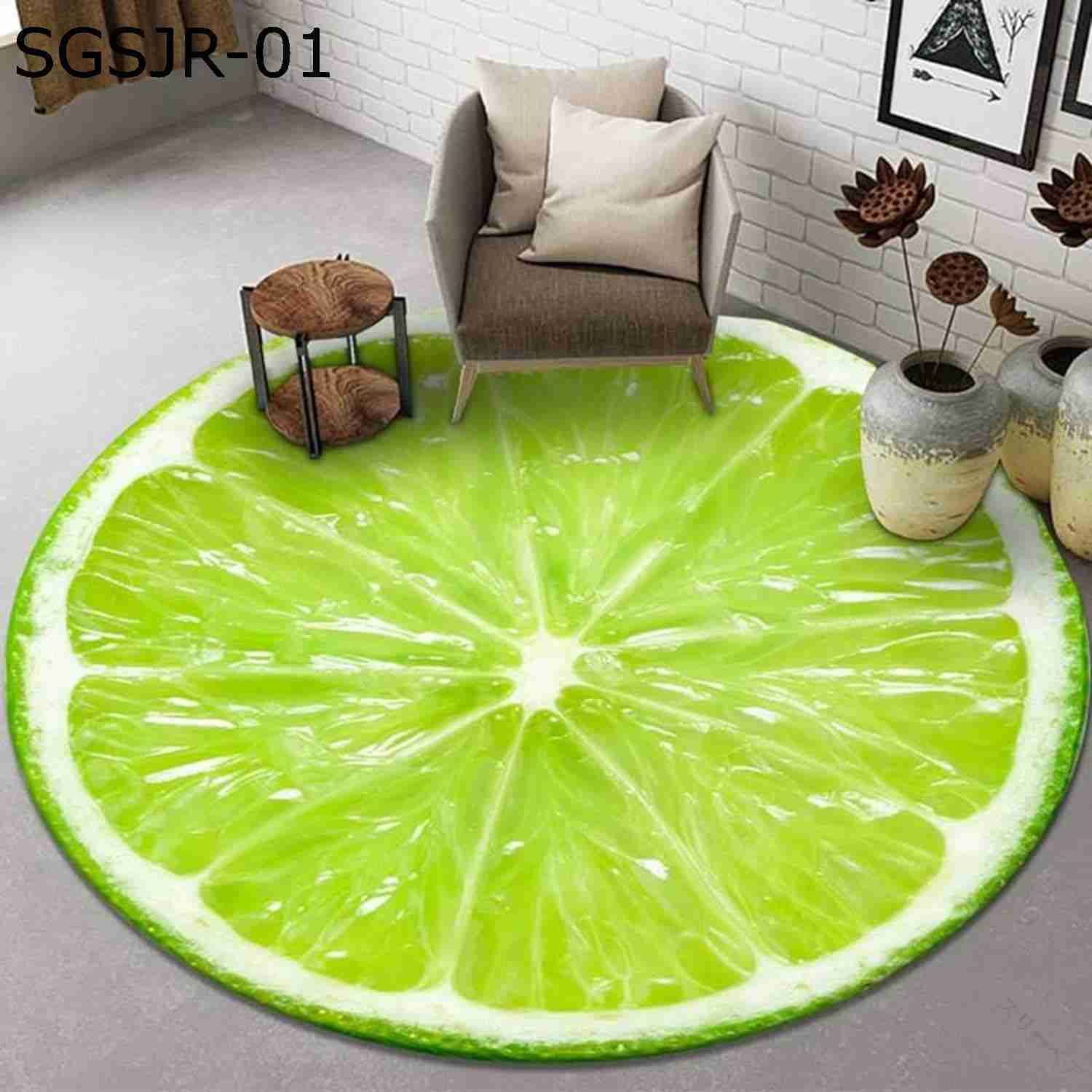ラグマット 円形 フルーツ柄 3Dプリント カーペット トマト スイカ柄 フロアマット 敷物 マイクロファ..