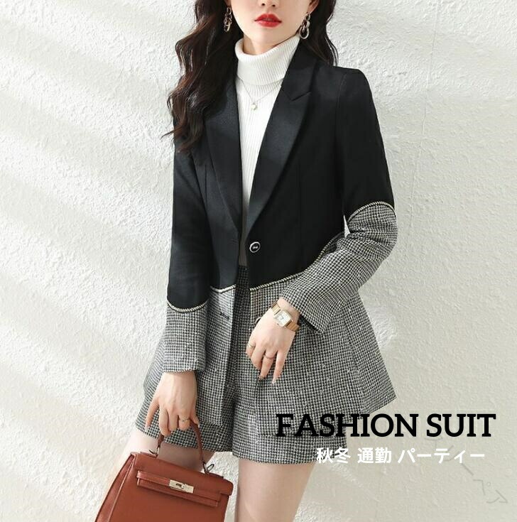 レディーススーツ 2点セット 上下セット チェック柄 セットアップ セレモニースーツ ジャケット＋ショ..
